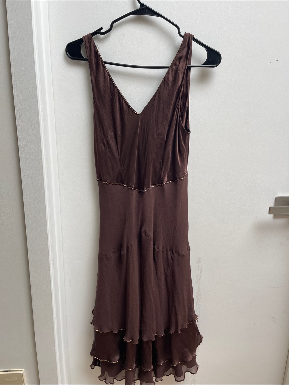 Signature by Robbie Bee Chocolate Brown V-Neck Tiered Ruffle Chemise - Picture 6 of 8